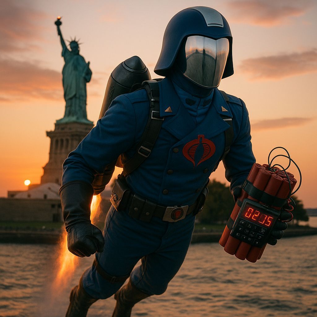 Cobra Commander Flies Jetpack With Bomb Towards Statue of Li...