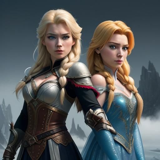 Anna and Elsa, barbarian warrior queens