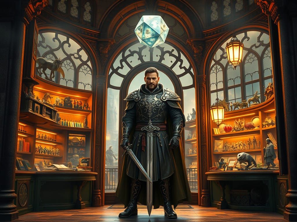 Majestic Fantasy RPG Store at Dusk, LED Illuminated