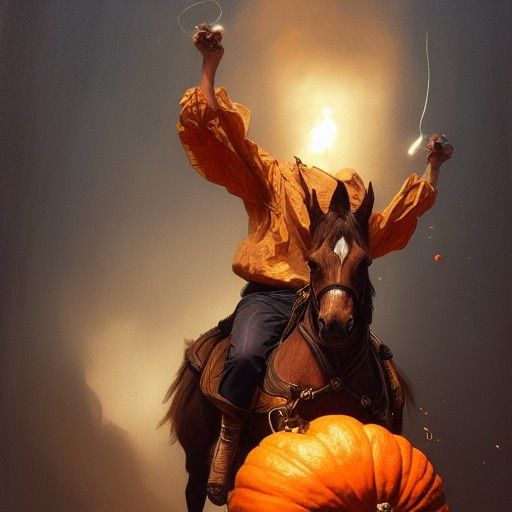 Pumpkin Head Horseman Portrait in Hyperdetailed Digital Art