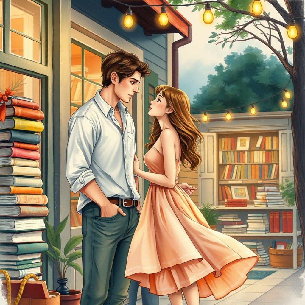 Love in a Quaint Bookstore Evening