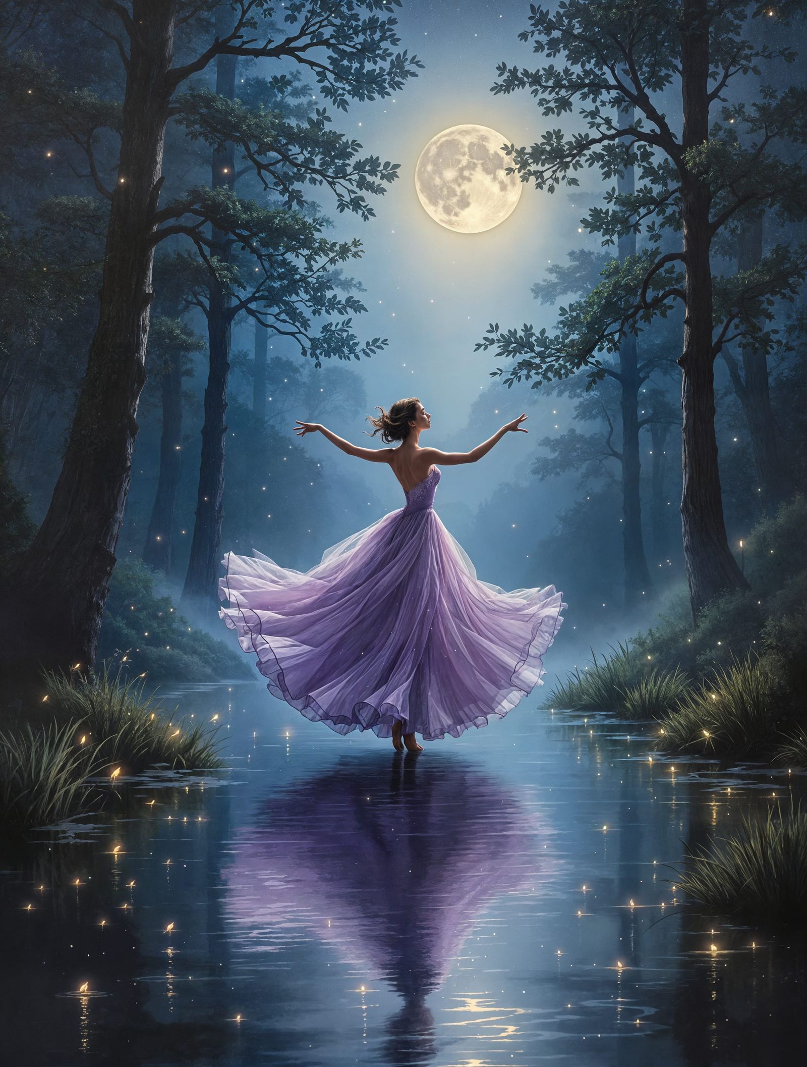 Ethereal Moonlit Ballerina in Lavender Gown