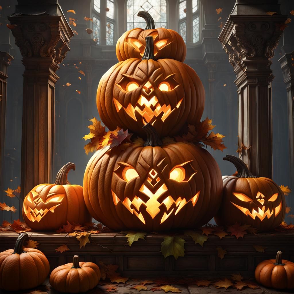 Magnificent Pumpkin Carvings in Dark Fantasy Style
