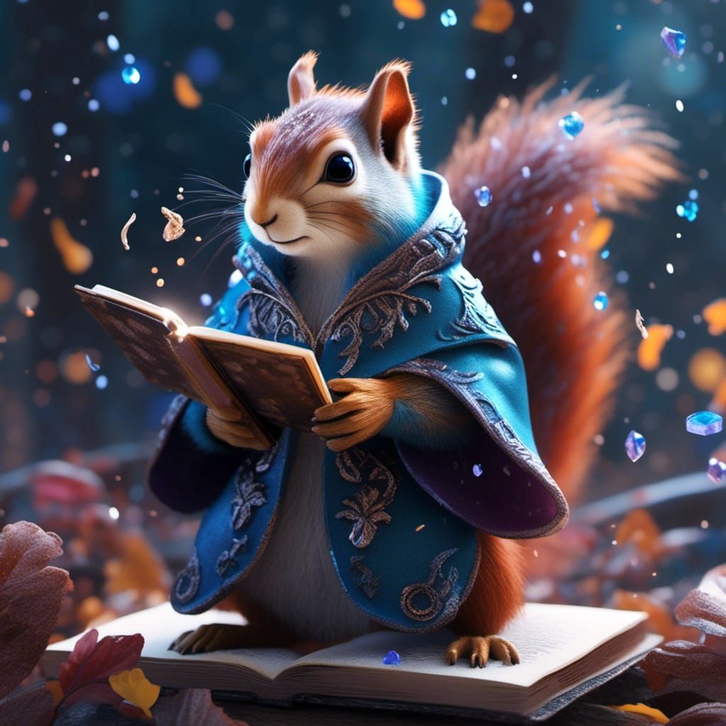 Squirrel Sorcerer Casting Frost Spell: Fantasy Concept Art