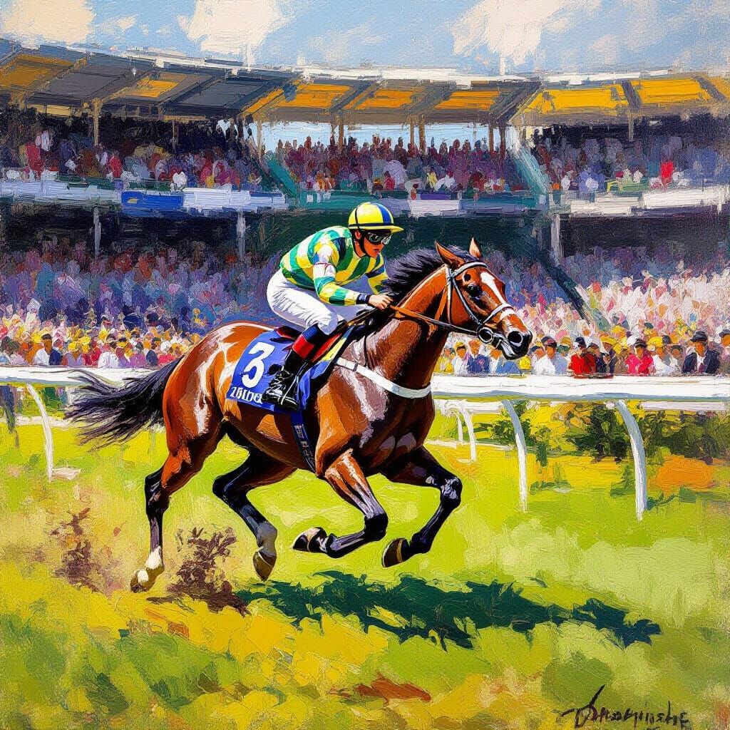 Impressionist Zebra Race in Striped Stadium