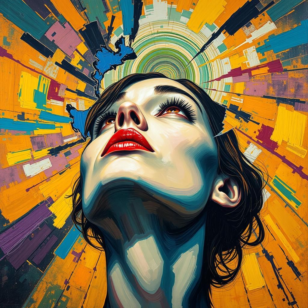 Expressionist Woman Gazing at Unearthly Sun