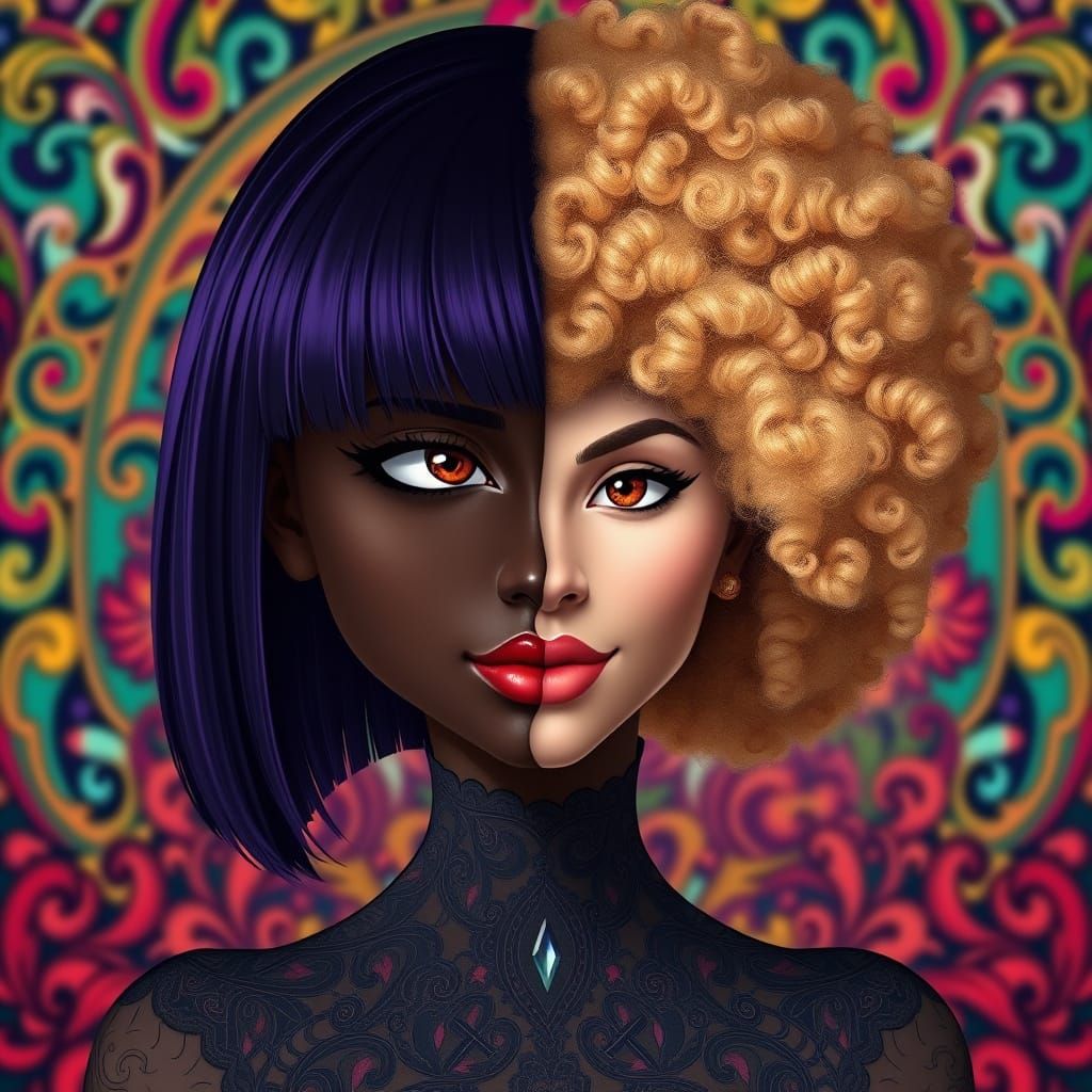 Enigmatic Dark Skinned Woman with Contrasting Facial Halves ...