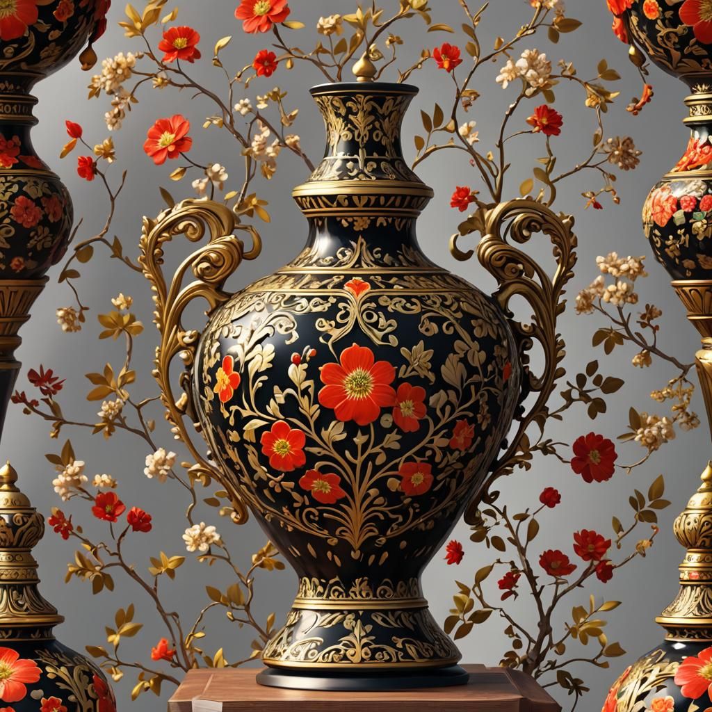 Detailed 3D Anime Khokhloma Vase