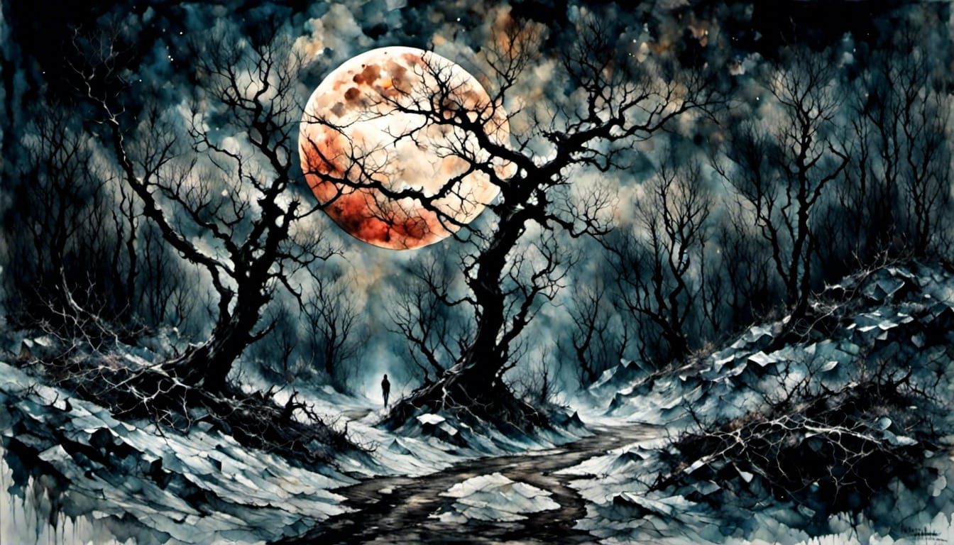 Eerie Haunted Woods Under Blood Moon