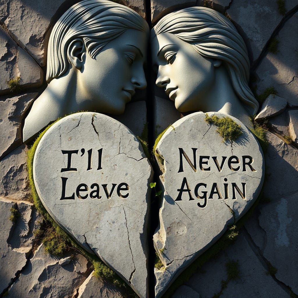 Serene Couple's Shattered Heart in Ancient Stone