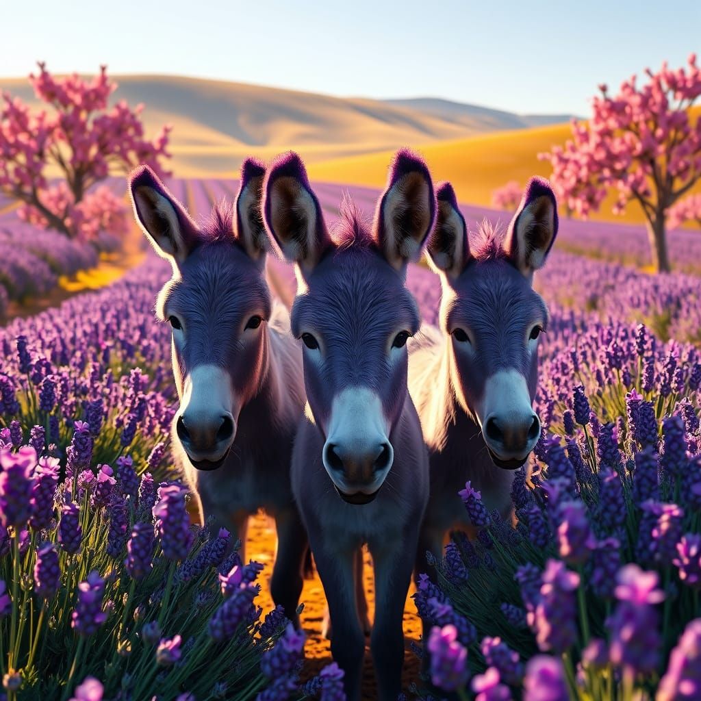 Whimsical Lavender Dreams with Donkeys