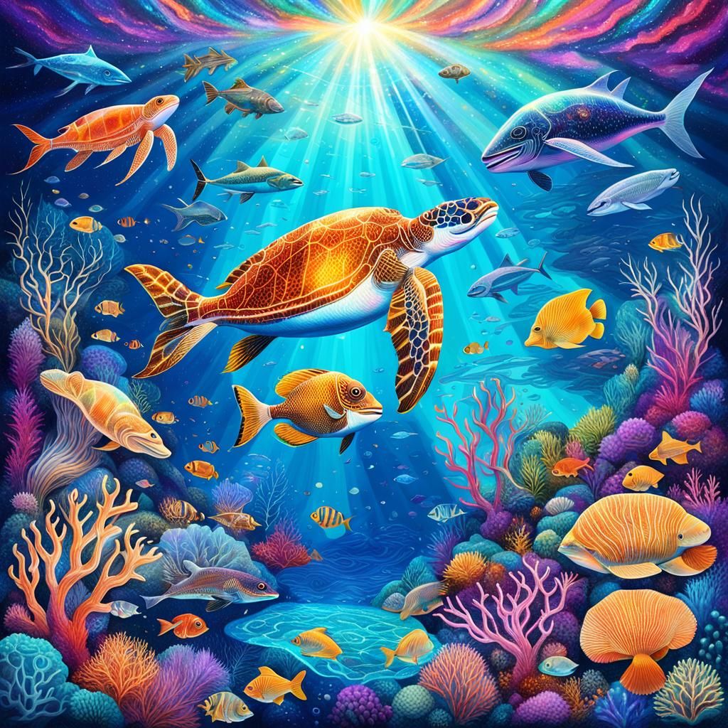 Great Barrier Reef Holographic Illustration