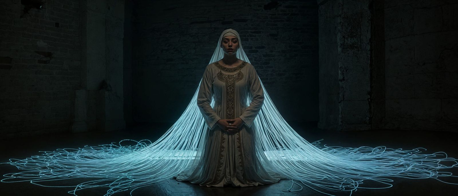 Glowing Mycelial Network in Babylonian Ziggurat