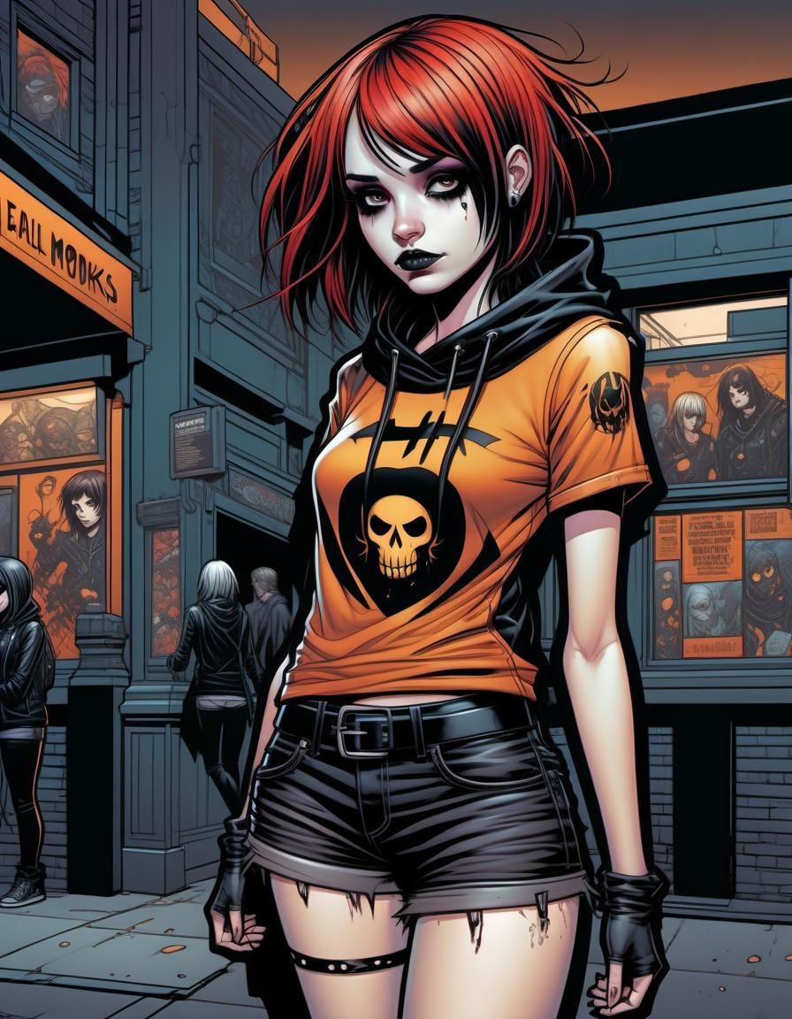 Cute Emo Girl in Comic Book Style