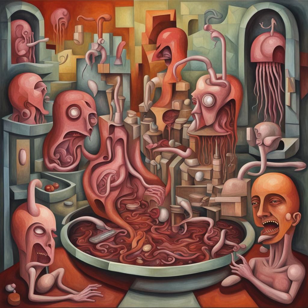Surreal Cubist Dreamscape of Decaying Organs