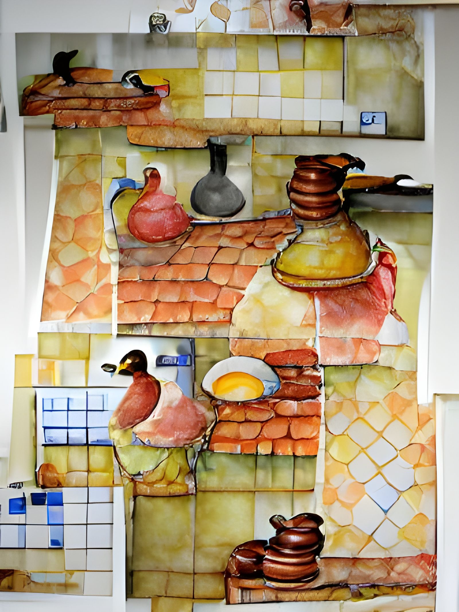 Watercolor Kitchen with Portuguese Tile Art