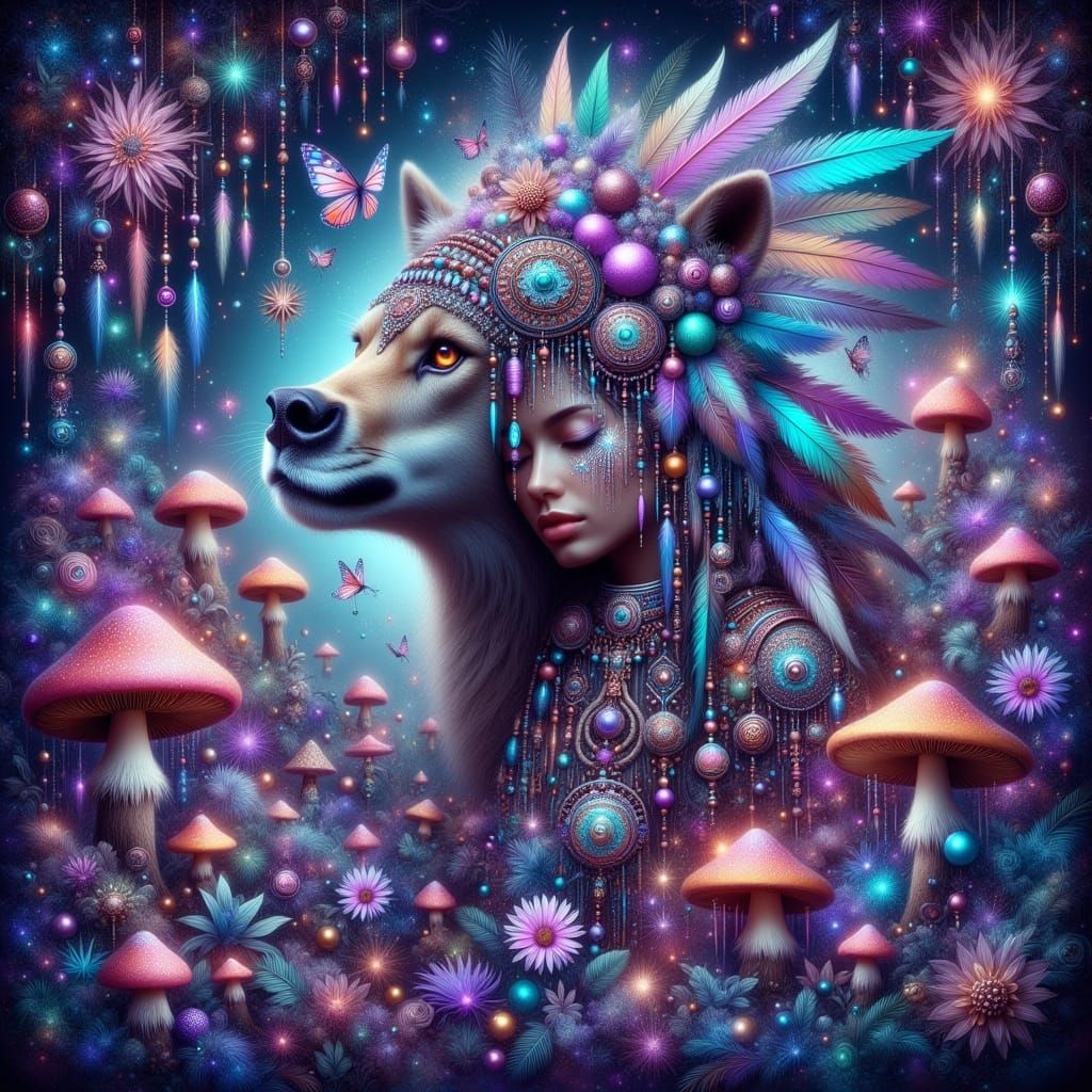 Mystical Princess in Neon Forest: Ethereal AI Art