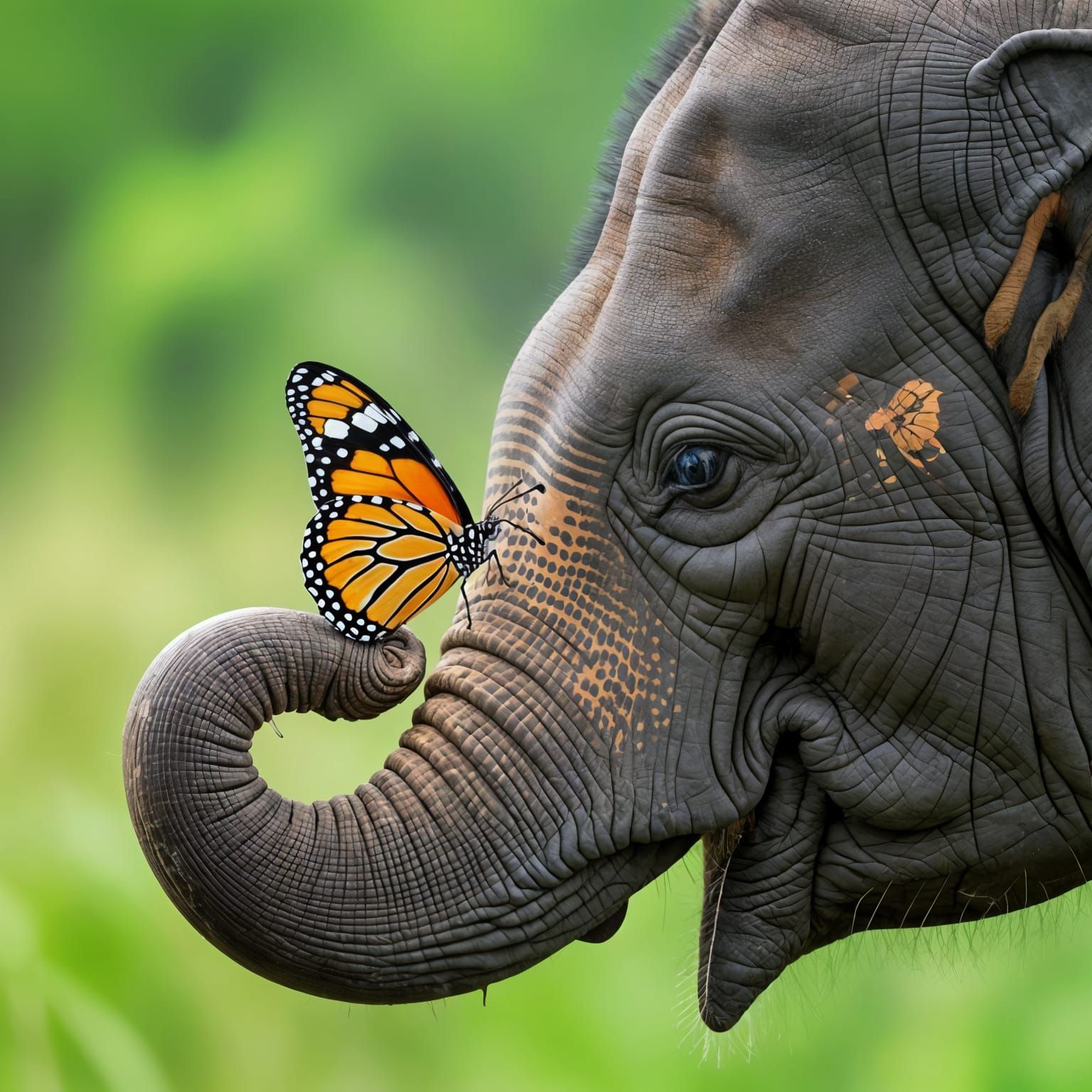 Beautiful Butterfly on Elephant Trunk