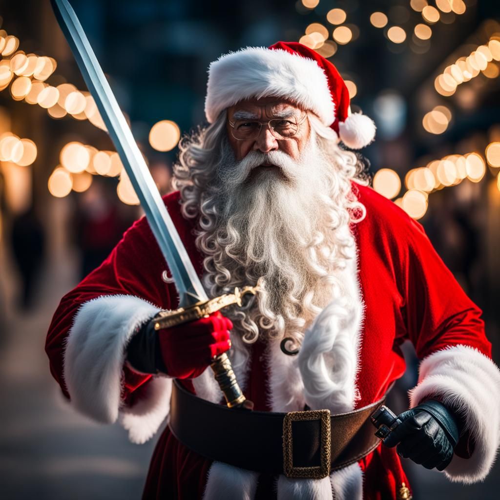 Santa Claus Swordsman: Sharp Focus Portrait