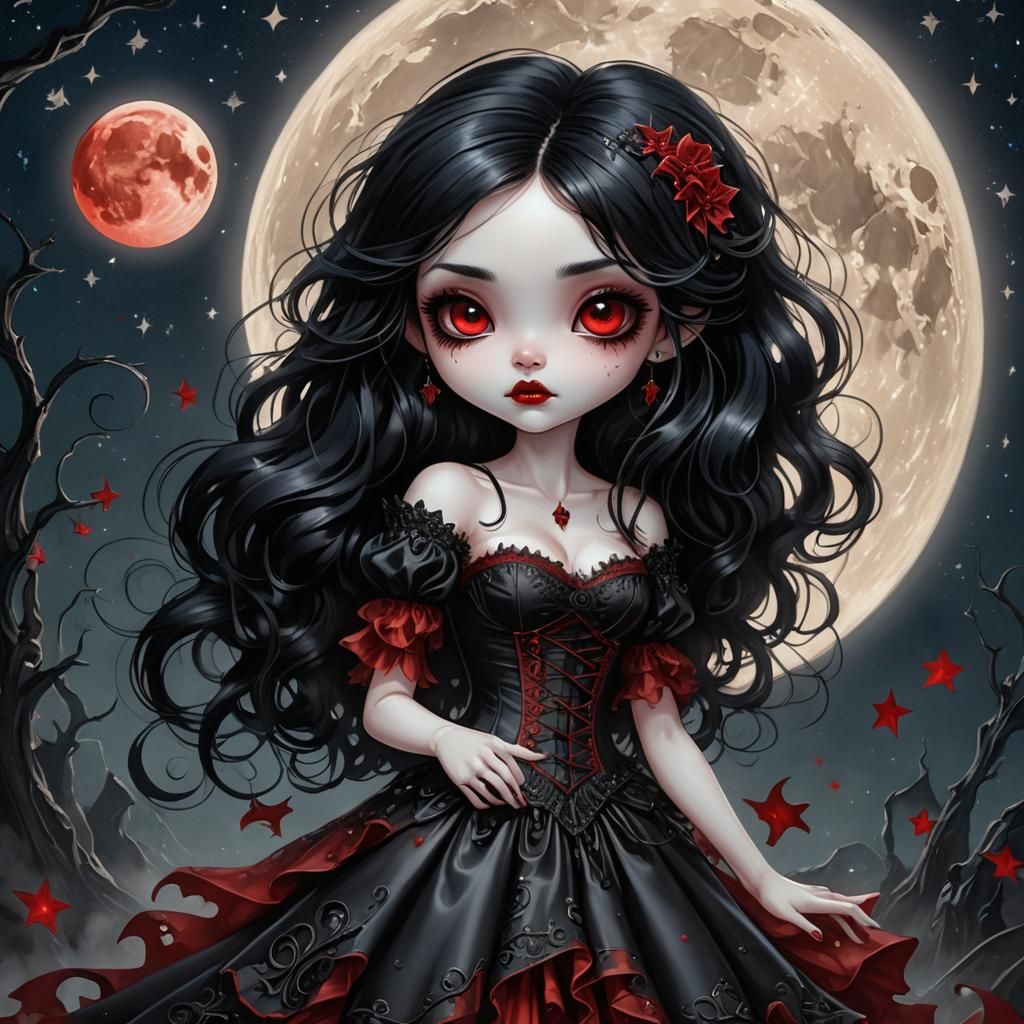 Vampire Chibi Girl with Moonlit Background