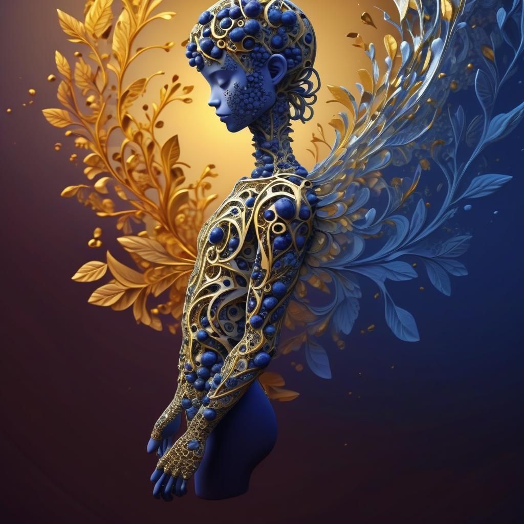 Blueberry Heart Angel with Gold Wings