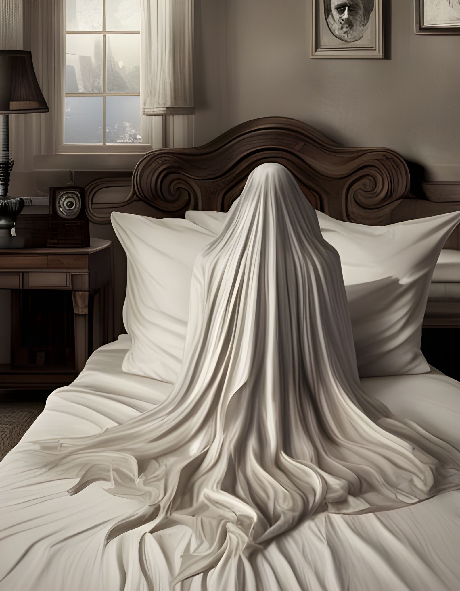 Eldritch Bedsheet Ghost in Sinister Horror Style