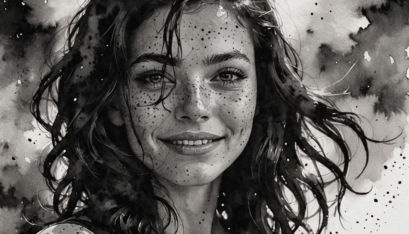 Charming Woman with Freckles in Black and White