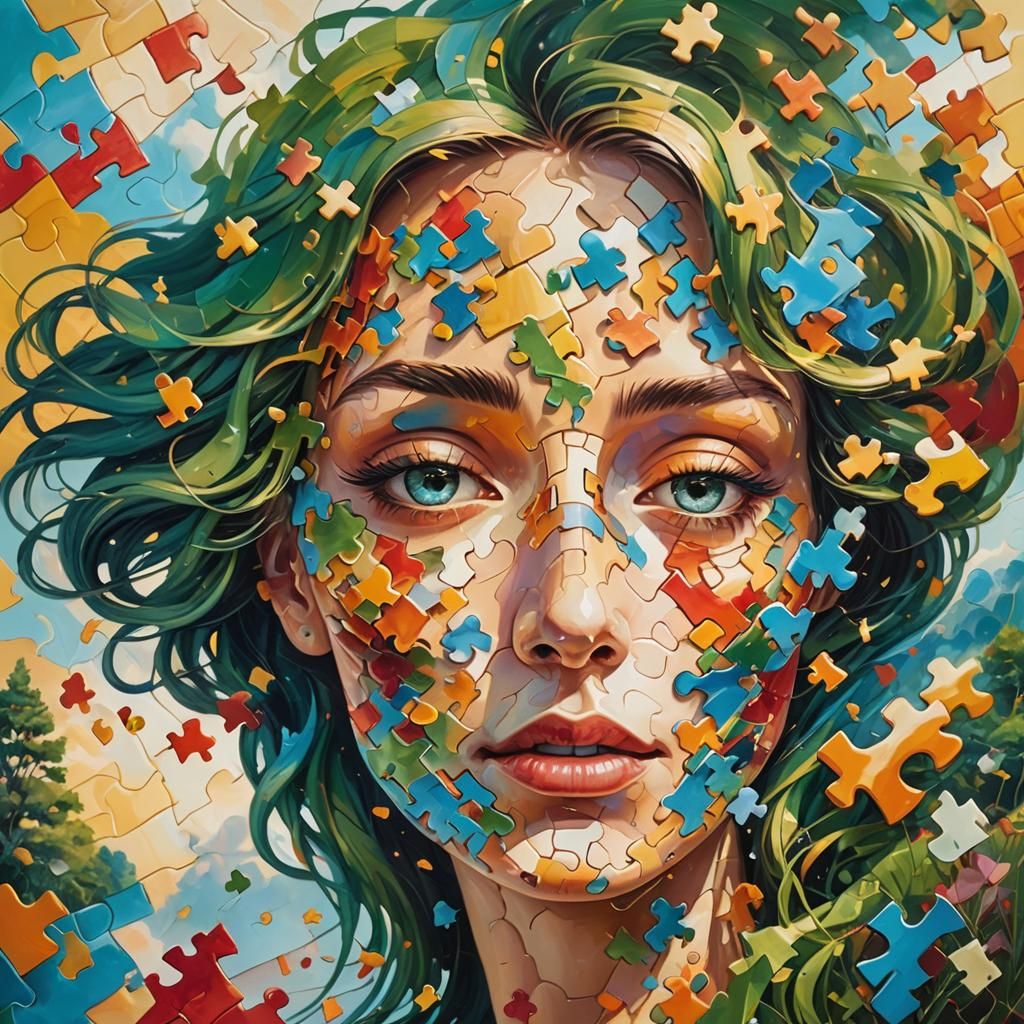 Surrealist Puzzle Face Reveals Paradise Landscape