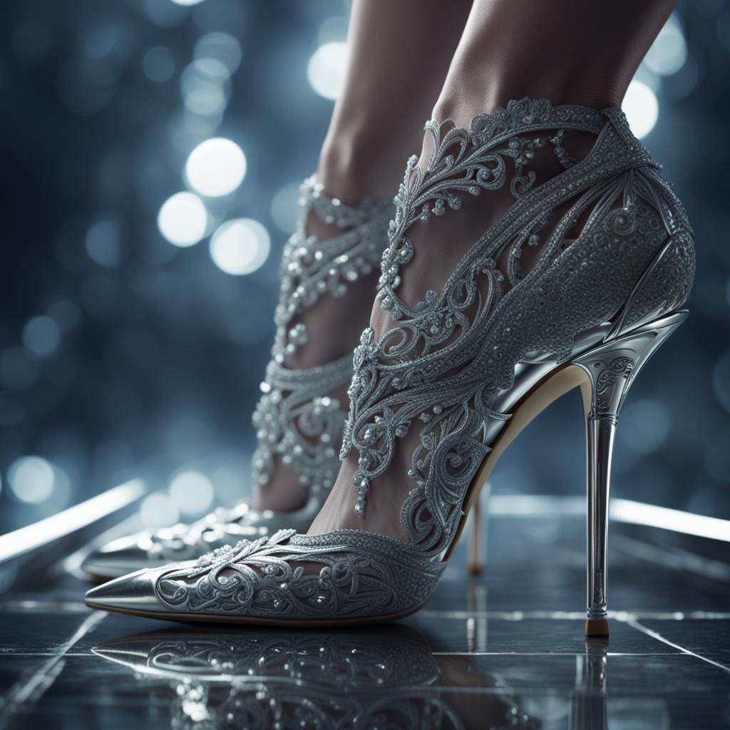 Silver Stilettos: A Dramatic Digital Rendering