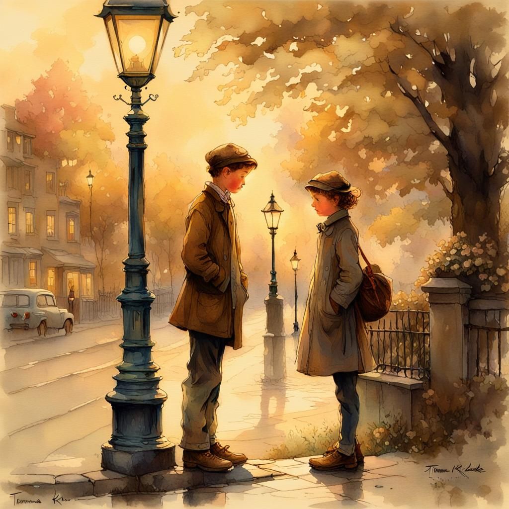 Affectionate First Meeting in Watercolor and Ink