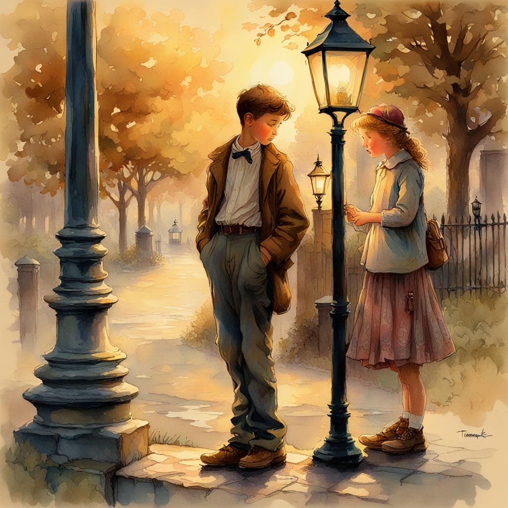 Affectionate Gaze: Boy and Girl in Golden Light