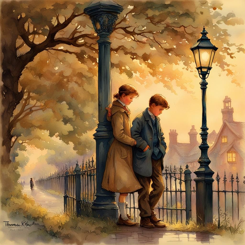 Affectionate Encounter in Rockwell-Kinkade Style