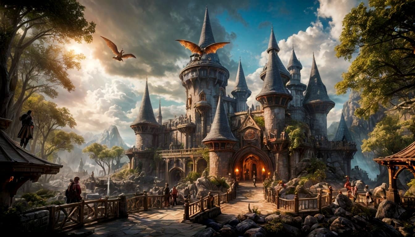 Dungeons and Dragons Theme Park in Digital Watercolor