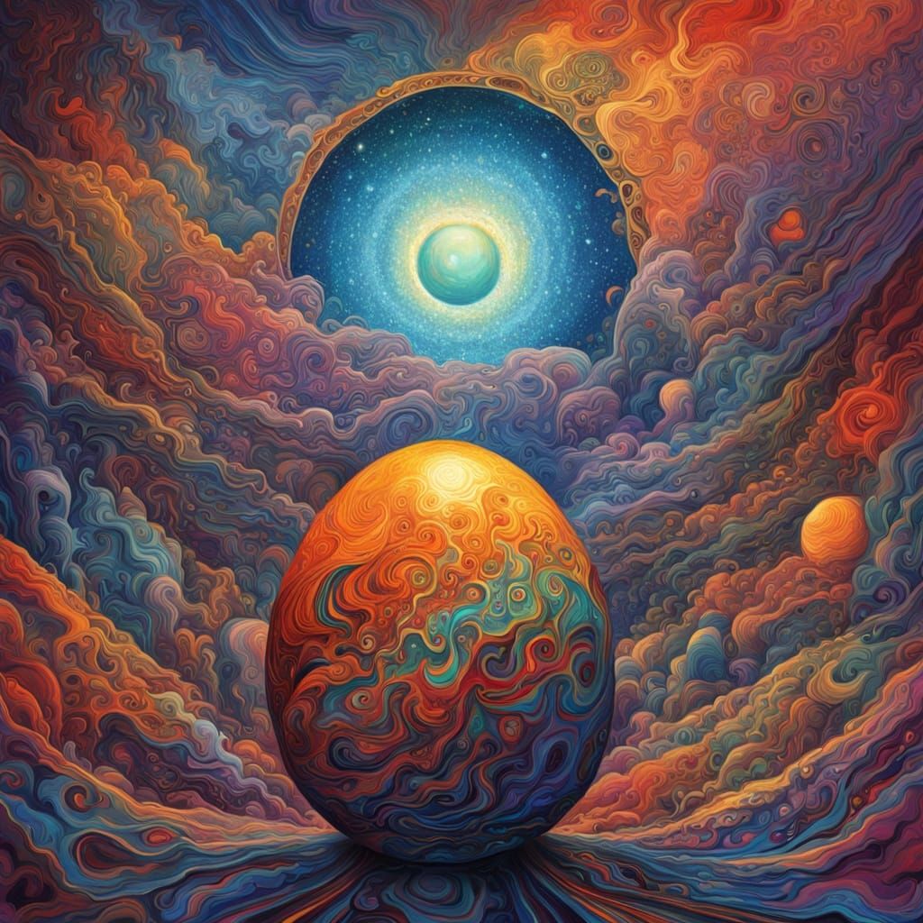 Cosmic Egg Howling in Vibrant Nebulae Fantasy Art