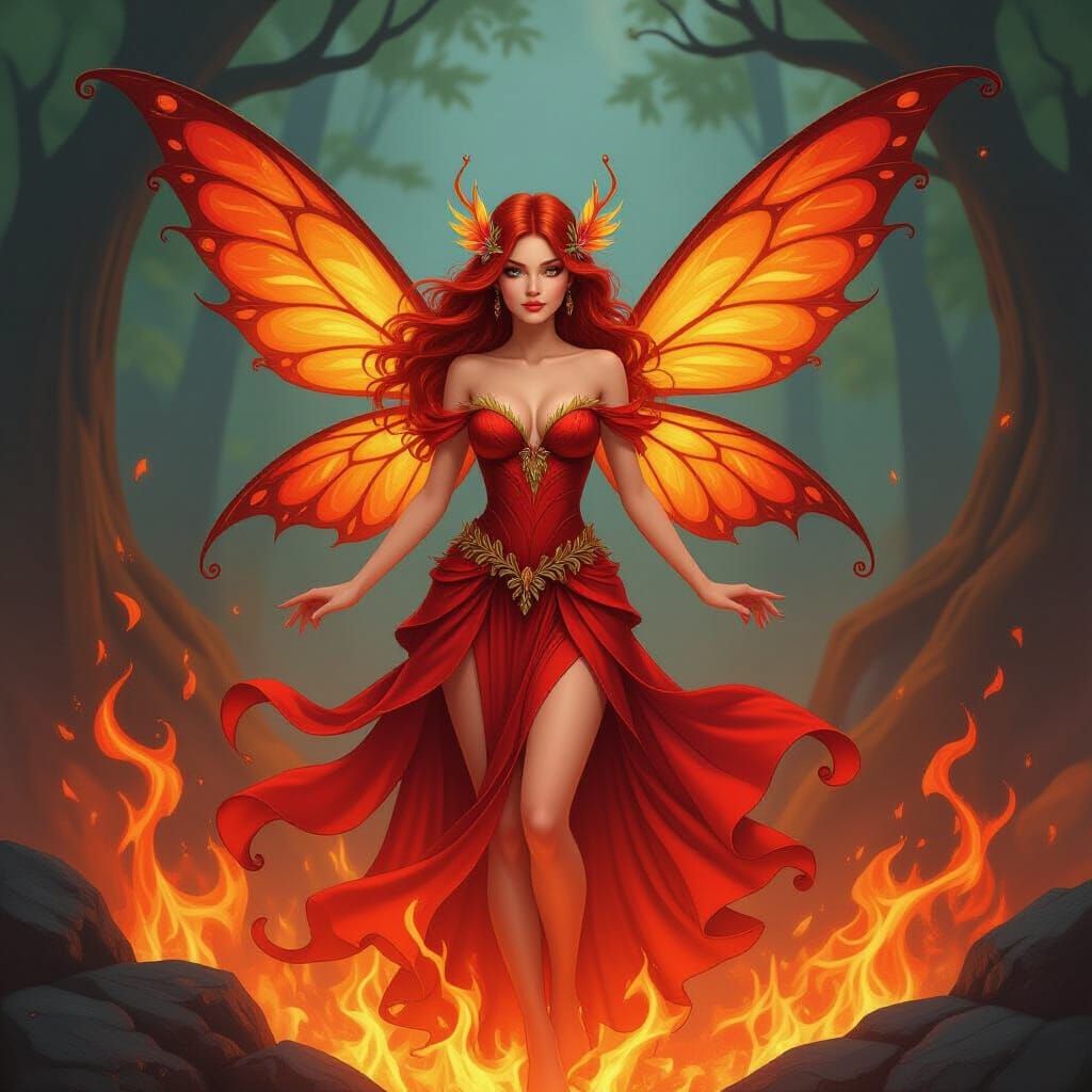 Fire Fairy with Molten Lava Wings