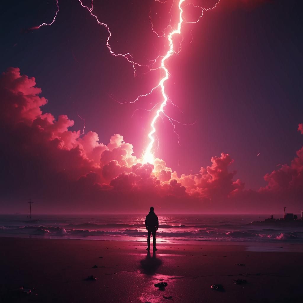 Electric Flame Glitch in Synthwave Neon Sky