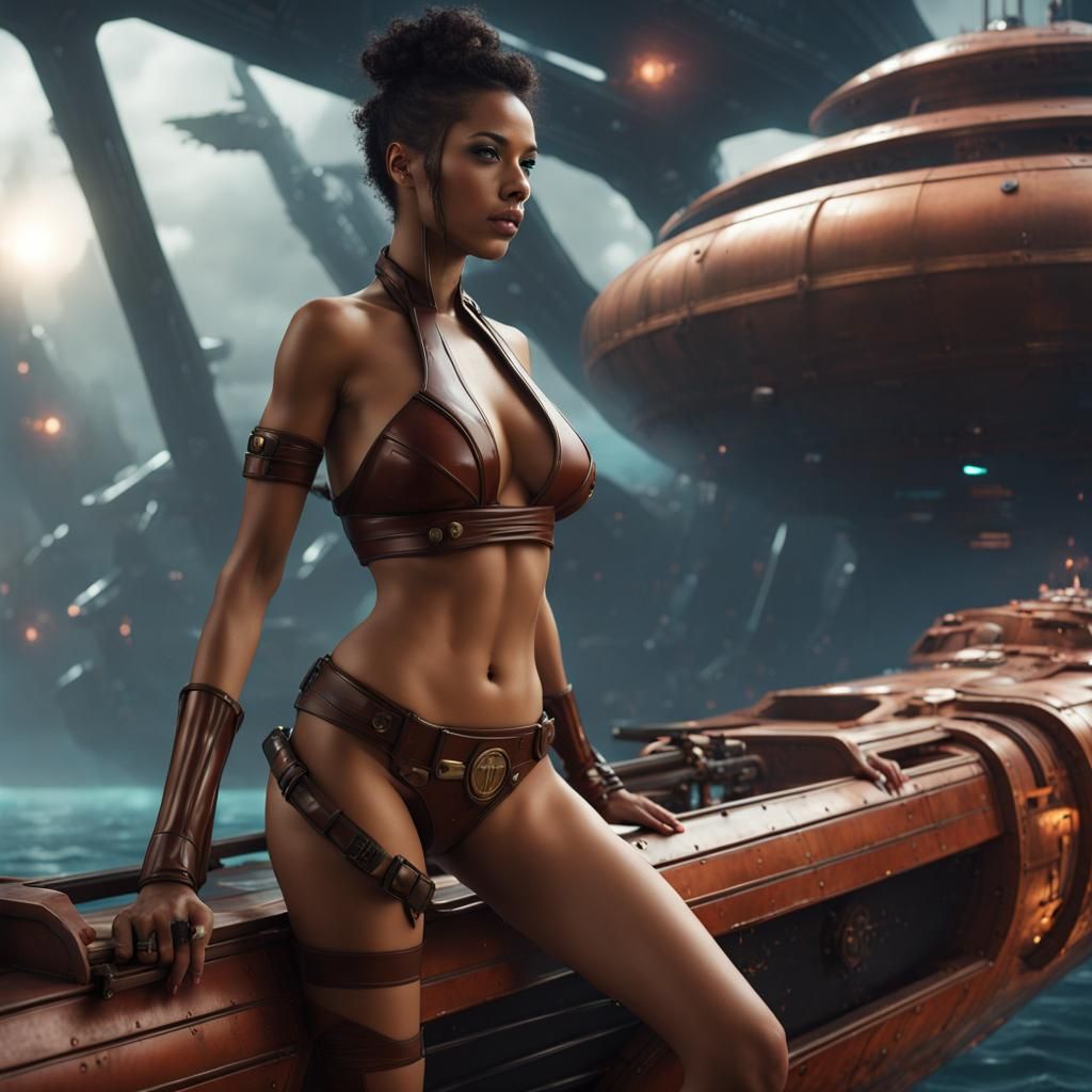 Jedi Woman in Latex Bikini: Detailed Matte Painting