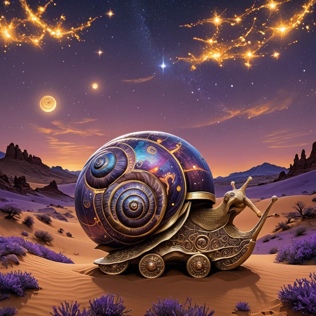 Magical Snail Journey Across Desert Wasteland
