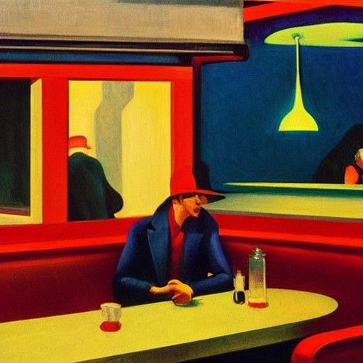 Tom Waits in Nighthawks Diner: Oil Painting