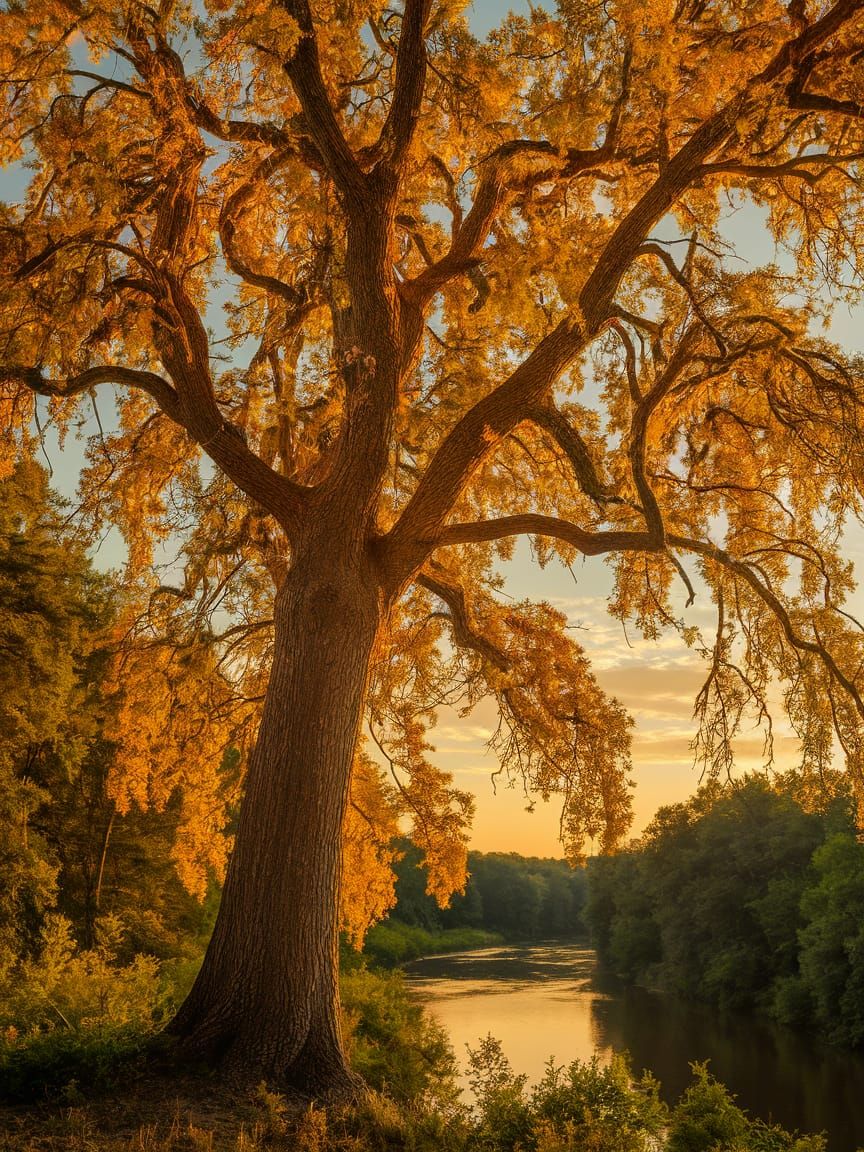 Majestic Ogeechee Tupelo Tree under Golden Sunset