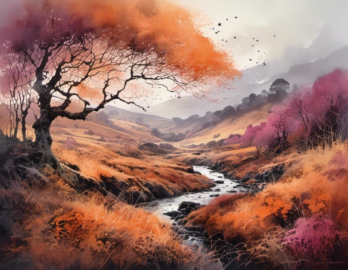 Autumnal Scotland as Watercolor Art