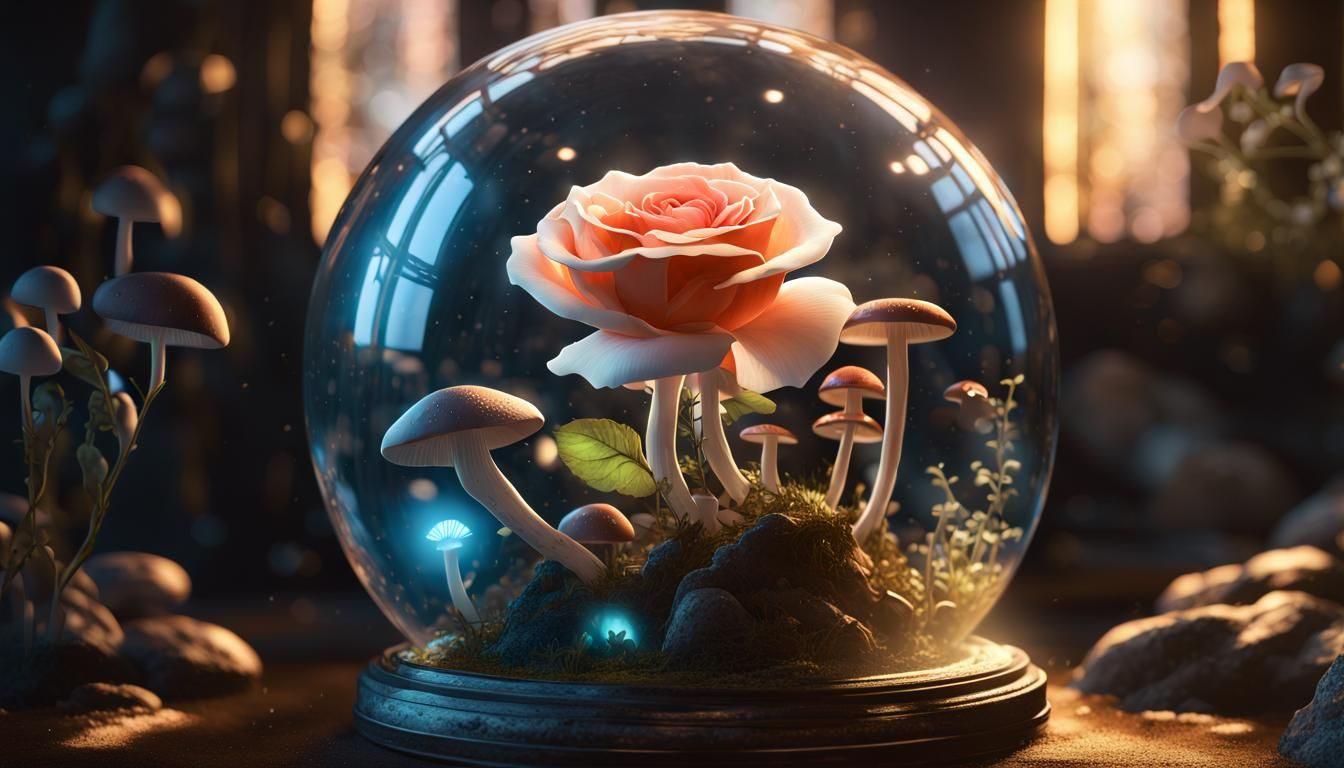 Glowing Rose in Glass Globe, Klimt Style