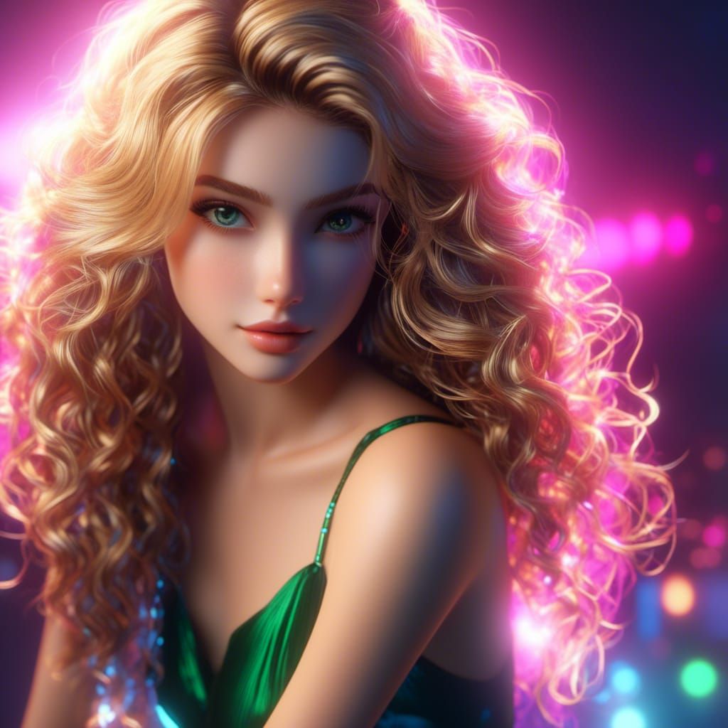 Voluptuous Woman with Sparkling Eyes: Digital Portrait