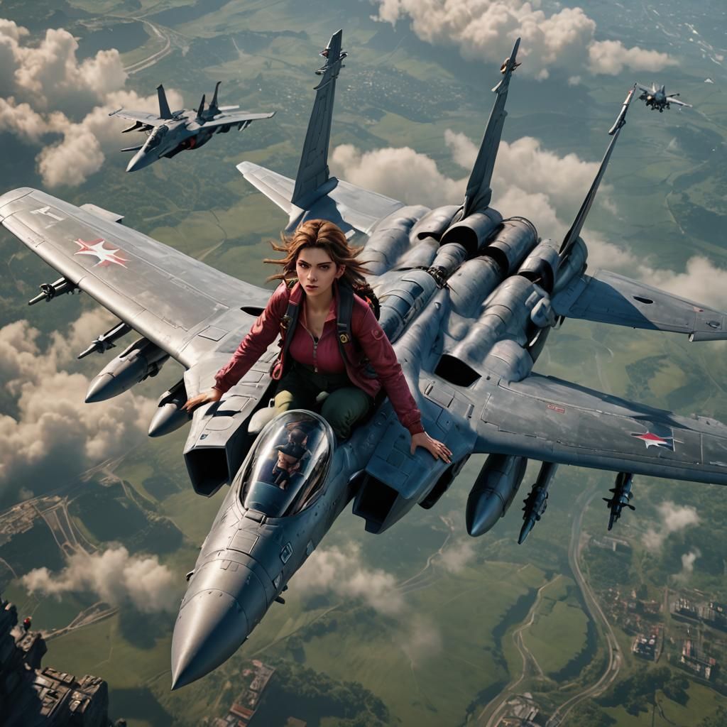 Aerith Gainsborough Rides a Jet Fighter, Digital Art