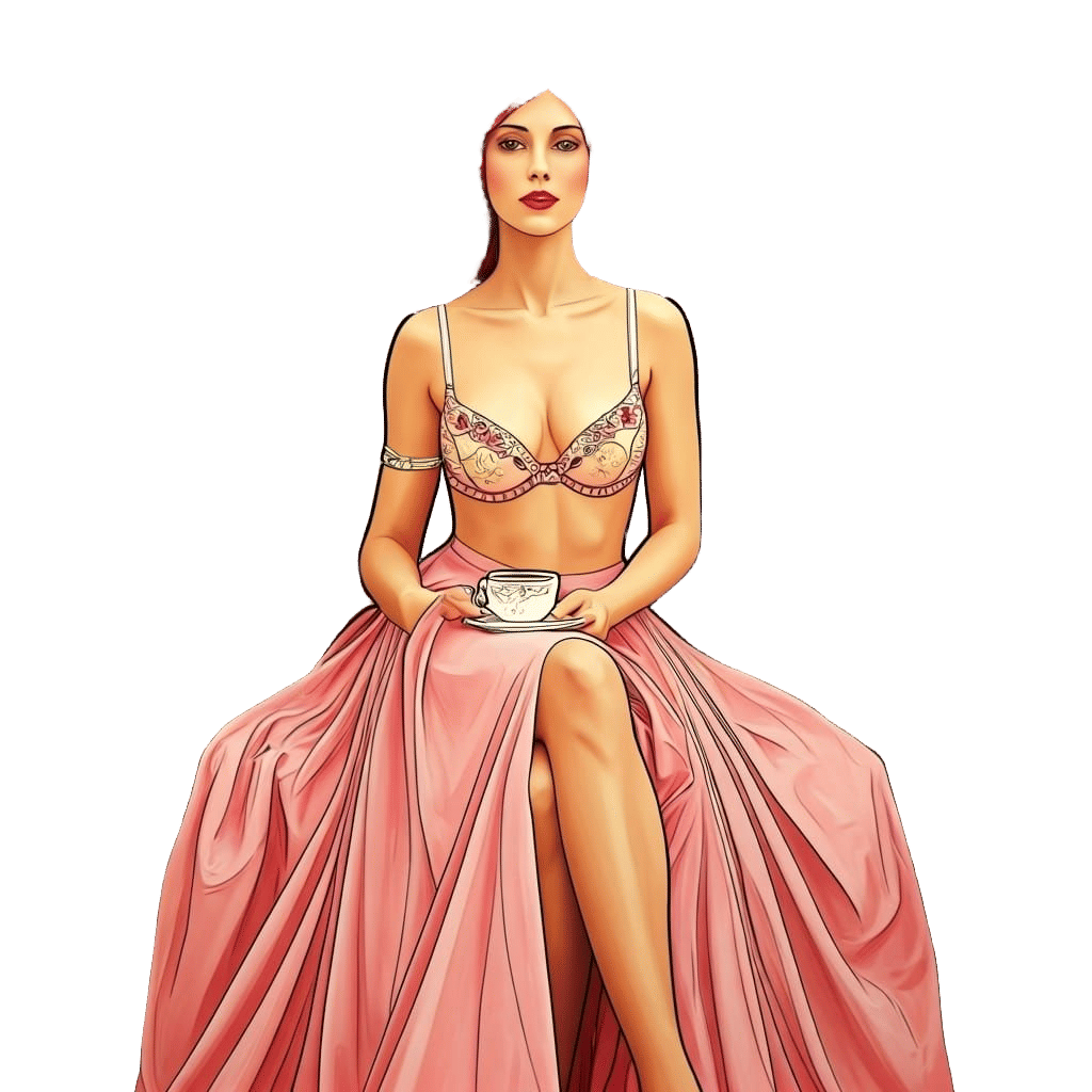 Woman in Pink at Cafe: Art Nouveau Digital Art