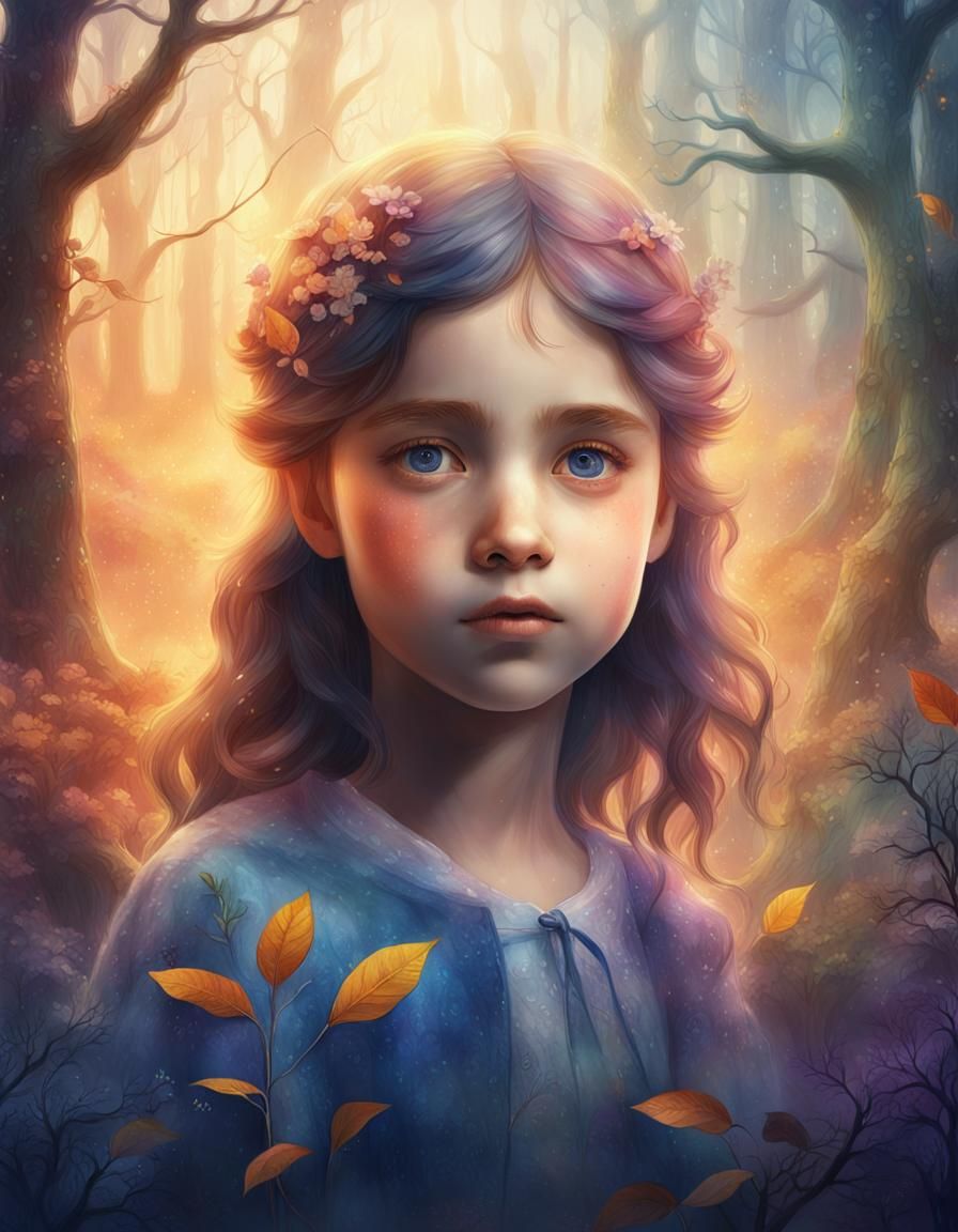 Whimsical Forest Portrait with Watercolor Textures