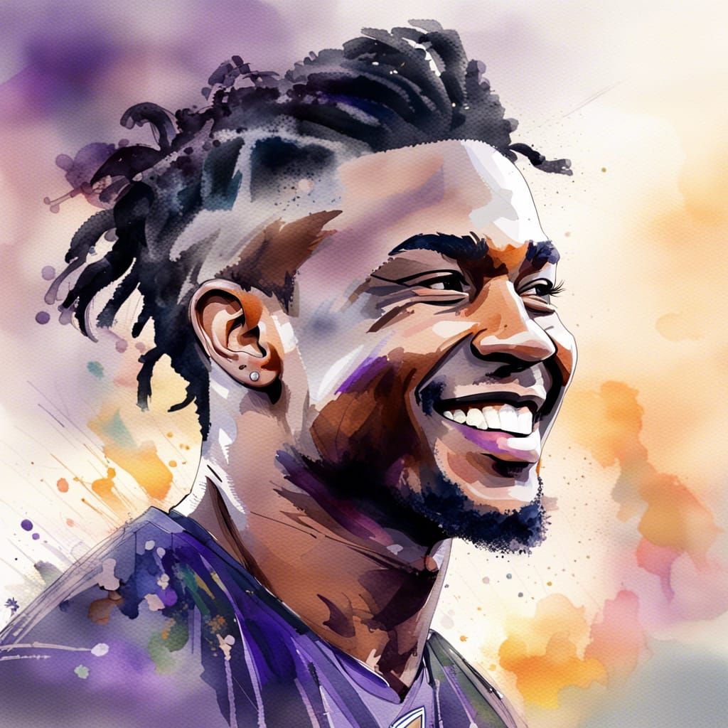 Keaton Mitchell Portrait in Digital Watercolor Style