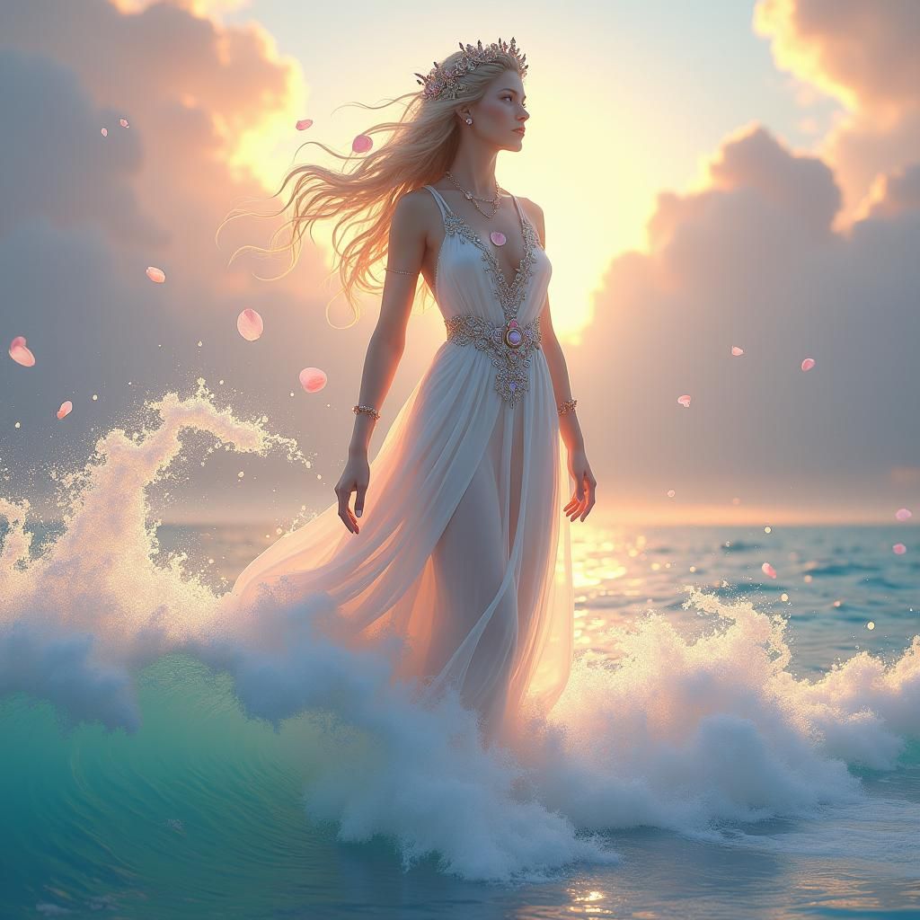 Aphrodite Emerges from the Sea in Dreamlike Fantasy Art