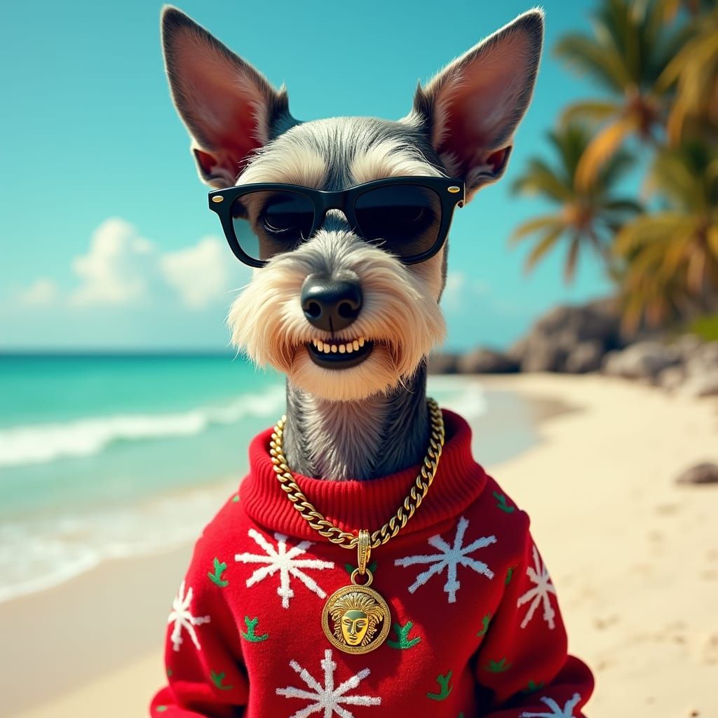 Miniature Schnauzer's Beach Holiday in Pop Art Style