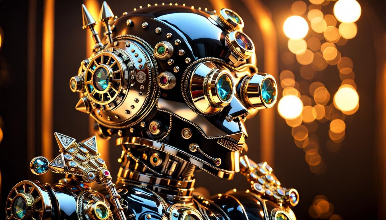 Diamond Steampunk Robot Punk Rocker in Octane Render